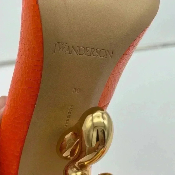 New, JW BUBBLE HEEL LEATHER PUMPS Orange Color Size 38 - Picture 4 of 16